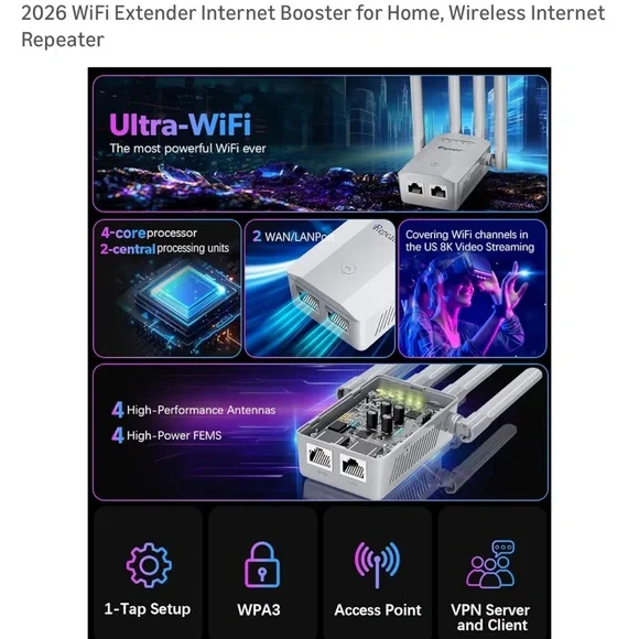 White WiFi Extender Internet Booster for home. Wireless Internet repeater - Picture 4 of 9